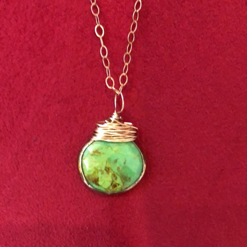 Green turquoise 14 karat gold filled necklace